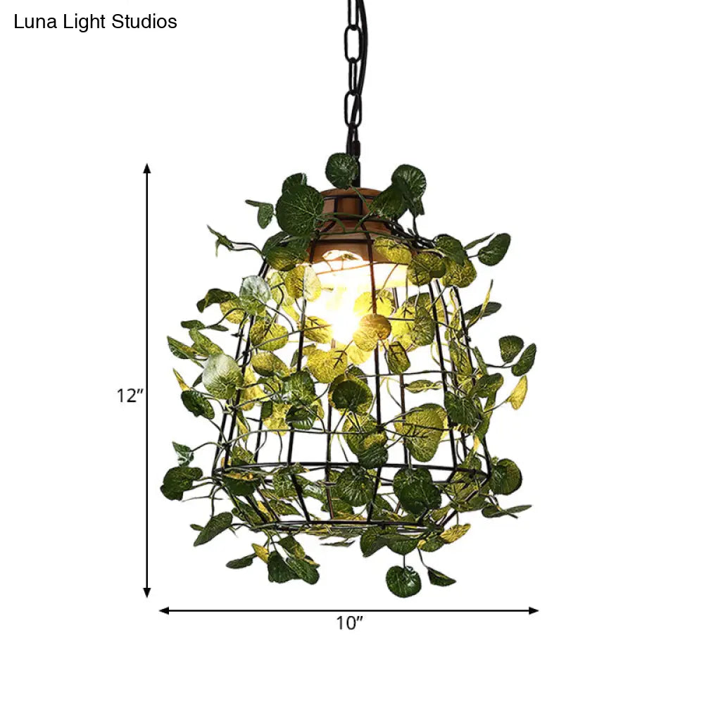 Vintage Black Metal Led Plant Ceiling Hang Pendant – Ideal For Restaurants - Bulb Cage Fixture
