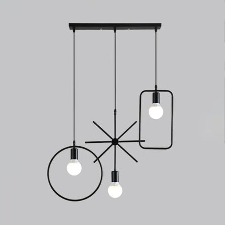 Vintage Black Metal Pendant Light For Dining Room - Multi Hanging Ceiling Fixture With Exposed Bulb