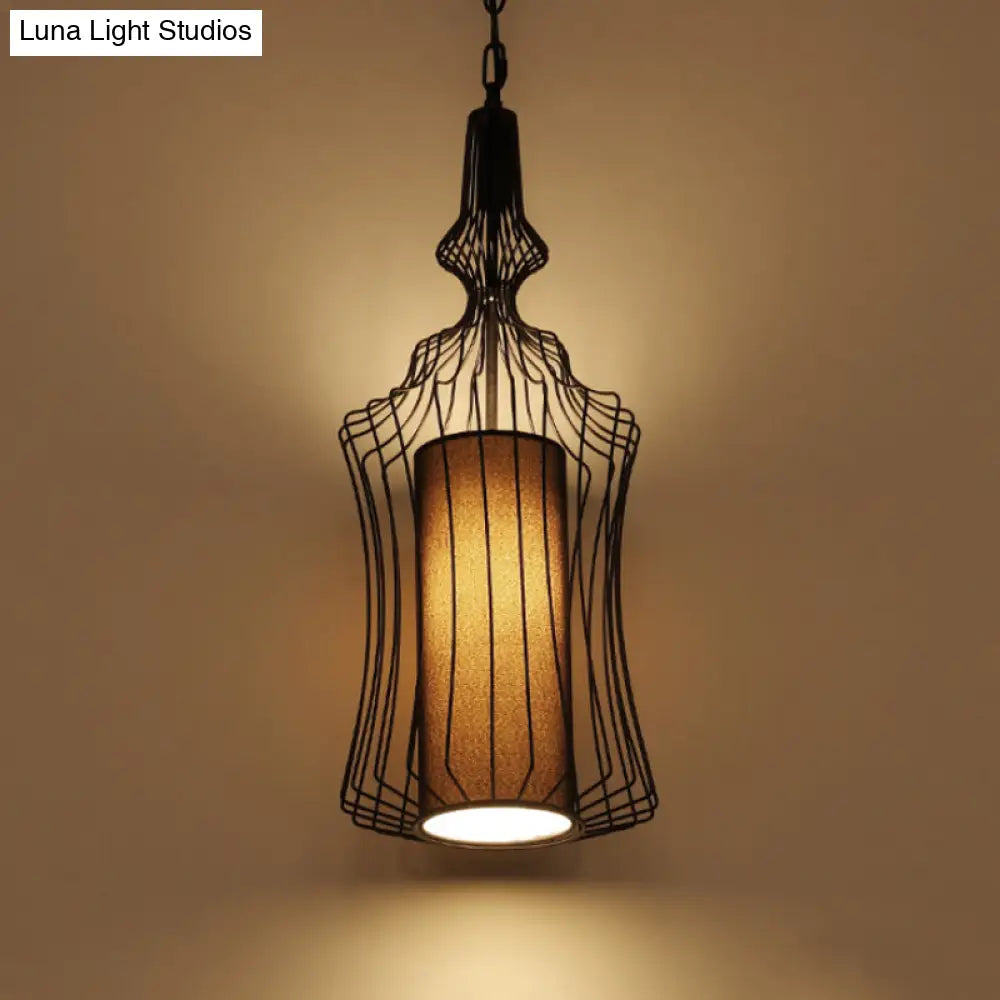 Vintage Black Metal Pendant Light - Oval/Gourd/Lantern Design 1-Light Ideal For Dining Room Ceiling