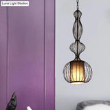 Vintage Black Metal Pendant Light - Oval/Gourd/Lantern Design 1-Light Ideal For Dining Room Ceiling