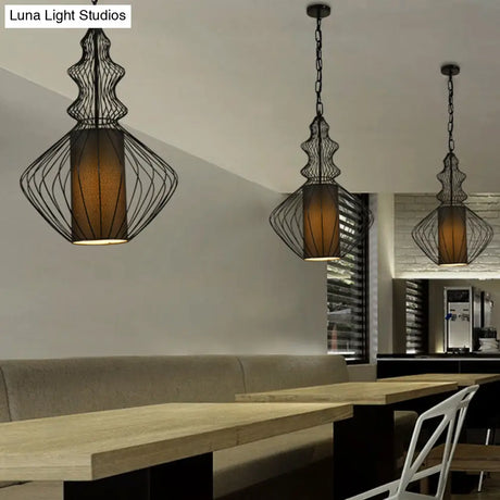 Vintage Black Metal Pendant Light - Oval/Gourd/Lantern Design 1-Light Ideal For Dining Room Ceiling