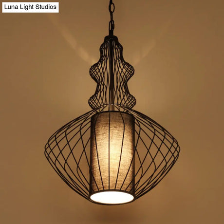 Vintage Black Metal Pendant Light - Oval/Gourd/Lantern Design 1-Light Ideal For Dining Room Ceiling