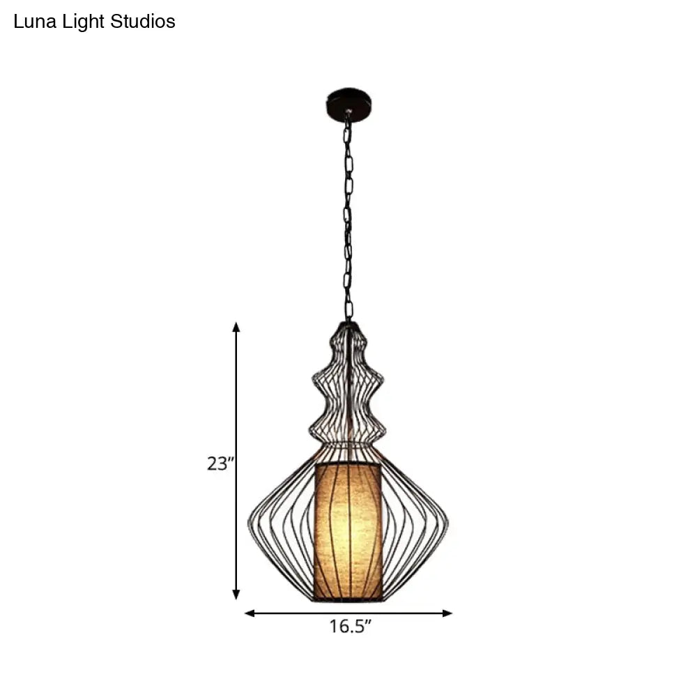 Vintage Black Metal Pendant Light - Oval/Gourd/Lantern Design 1-Light Ideal For Dining Room Ceiling