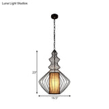 Vintage Black Metal Pendant Light - Oval/Gourd/Lantern Design 1-Light Ideal For Dining Room Ceiling