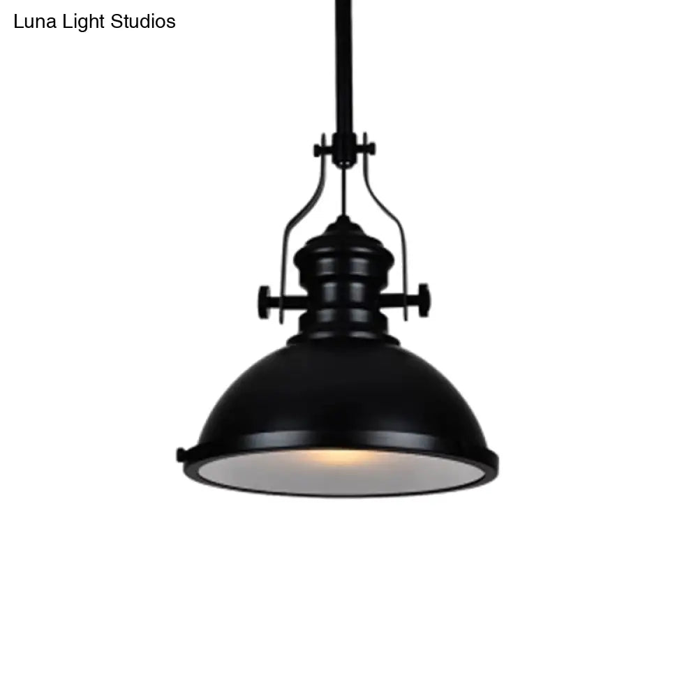 Vintage Black Metal Pendant Light With Frosted Glass Cover