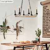 Vintage Black Metal Pendant Lighting - 6 Lights Candle Style Island Light For Dining Room