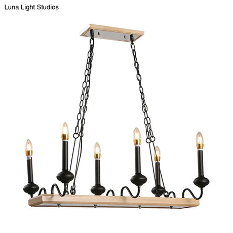 Vintage Black Metal Pendant Lighting - 6 Lights Candle Style Island Light For Dining Room