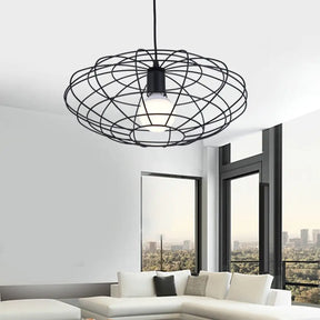 Vintage Black Metal Pendant Lighting - Oval Cage Ceiling Fixture For Living Room
