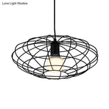 Vintage Black Metal Pendant Lighting - Oval Cage Ceiling Fixture For Living Room