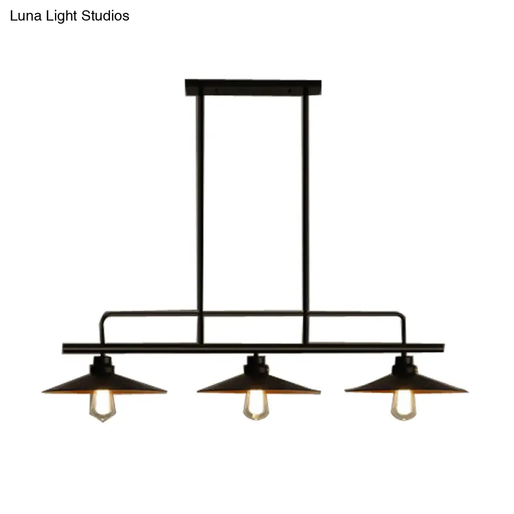 Vintage Black Metal Saucer Suspension Island Lamp With 3 Lights For Dining Room