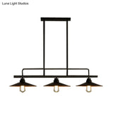 Vintage Black Metal Saucer Suspension Island Lamp With 3 Lights For Dining Room