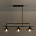 Vintage Black Metal Saucer Suspension Island Lamp With 3 Lights For Dining Room