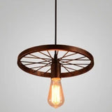 Vintage Black Metal Wagon Wheel Hanging Pendant Light For Coffee Shop Suspension 1 / Rust
