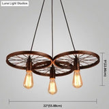 Vintage Black Metal Wagon Wheel Hanging Pendant Light For Coffee Shop Suspension