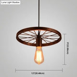 Vintage Black Metal Wagon Wheel Hanging Pendant Light For Coffee Shop Suspension