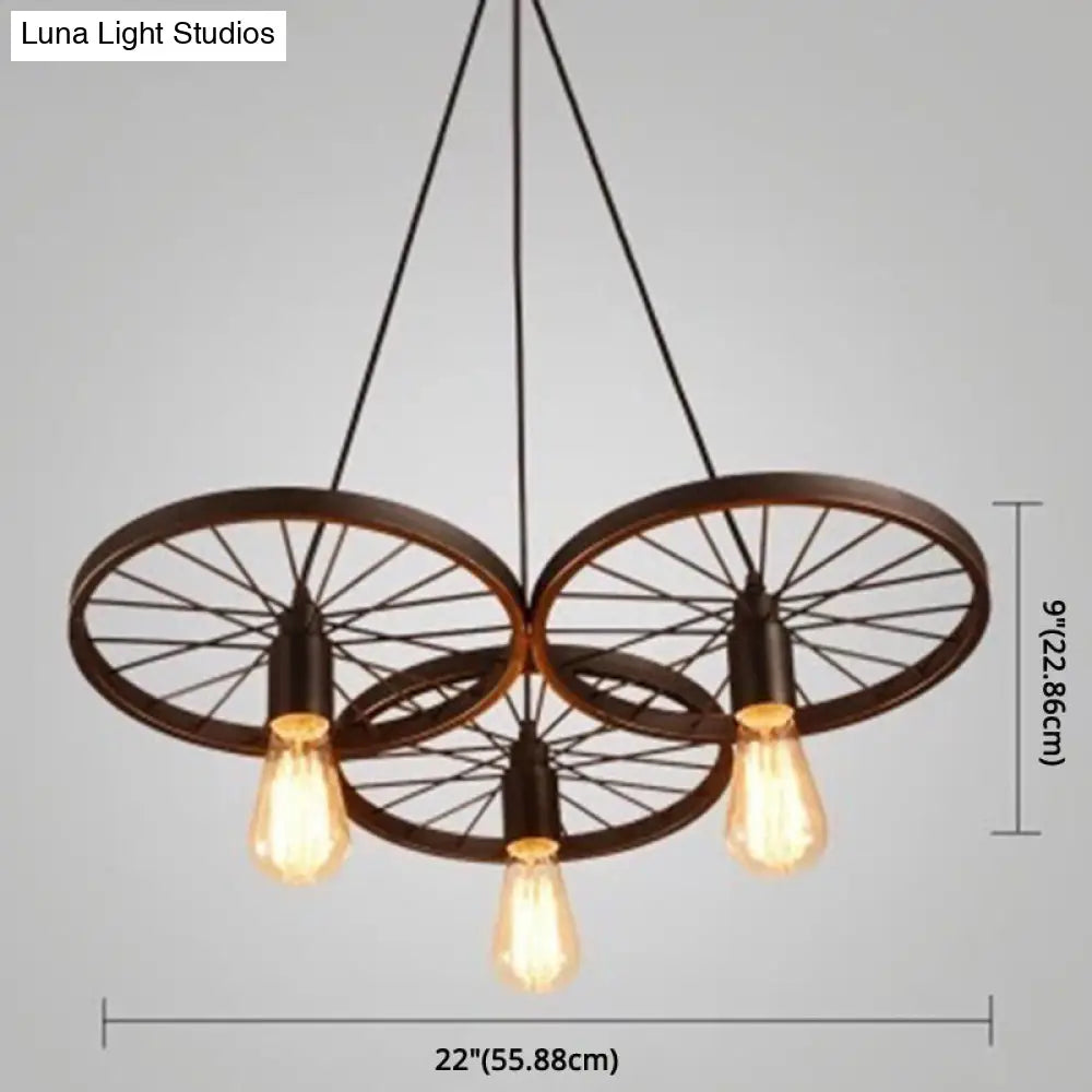 Vintage Black Metal Wagon Wheel Hanging Pendant Light For Coffee Shop Suspension