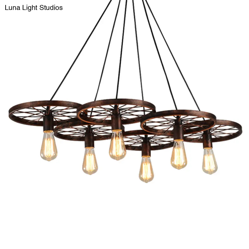 Vintage Black Metal Wagon Wheel Hanging Pendant Light For Coffee Shop Suspension