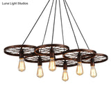 Vintage Black Metal Wagon Wheel Hanging Pendant Light For Coffee Shop Suspension