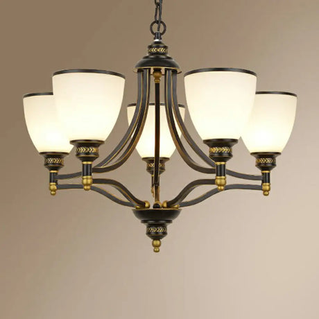 Vintage Black Opaline Glass Chandelier With Bell Shape - Elegant Suspension Lighting For Living Room