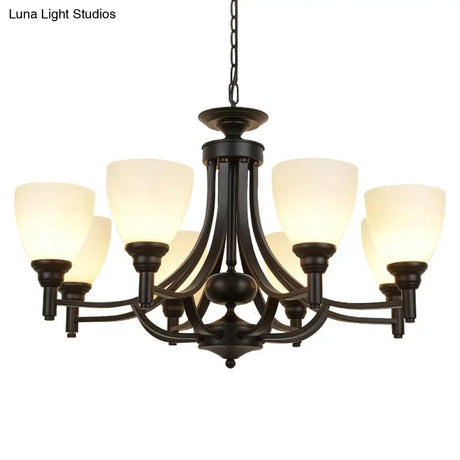 Vintage Black Pendant Light With Elegant White Glass Bell Shape For Dining Room