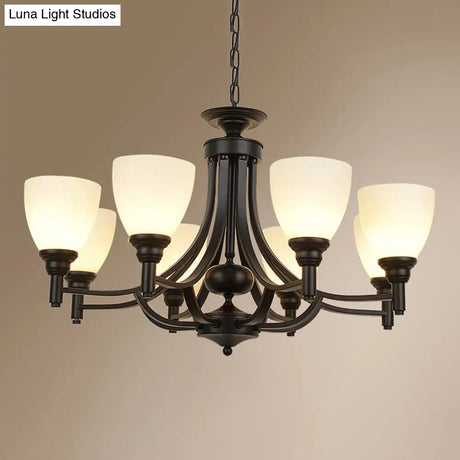 Vintage Black Pendant Light With Elegant White Glass Bell Shape For Dining Room