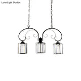 Vintage Black Prismatic Crystal Cylinder Island Light Fixture For Dining Room