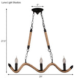 Vintage Black Rope Pendant Light Fixture - 3-Light Candle Island Lamp For Dining Room