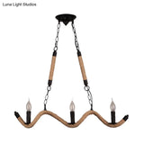 Vintage Black Rope Pendant Light Fixture - 3-Light Candle Island Lamp For Dining Room