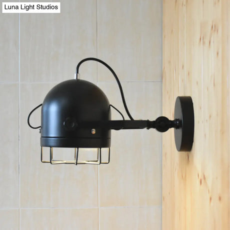 Vintage Black Rotatable Wall Sconce With Metal Dome Shade For Corridors