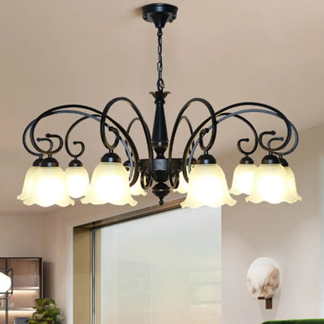 Vintage Black Ruffle Glass Floral Chandelier Pendant Light For Dining Room 10 /
