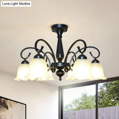 Vintage Black Ruffle Glass Floral Chandelier Pendant Light For Dining Room