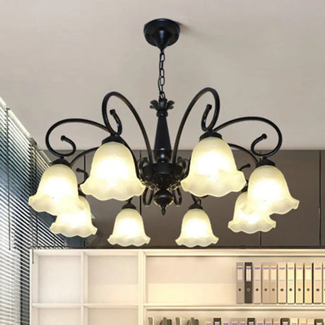 Vintage Black Ruffle Glass Floral Chandelier Pendant Light For Dining Room 8 /