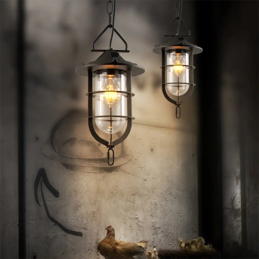 Vintage Black/Rust Cone Pendant Light With Clear Glass - Stylish Ceiling Lamp For Living Room Cage