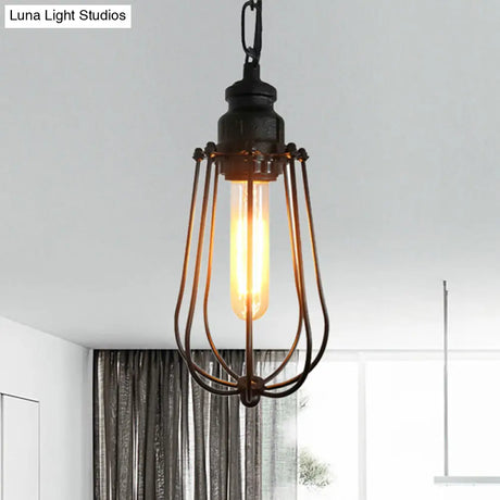Vintage Black/Rust Pendant Bedroom Ceiling Light With Metal Shade