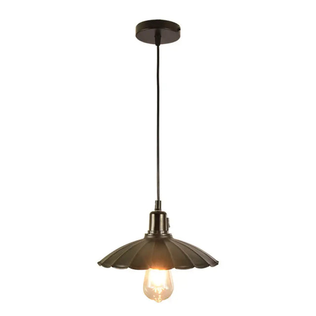 Vintage Black Scalloped Pendant Light - Metal 1-Light Suspension Lighting For Dining Room / Downrods