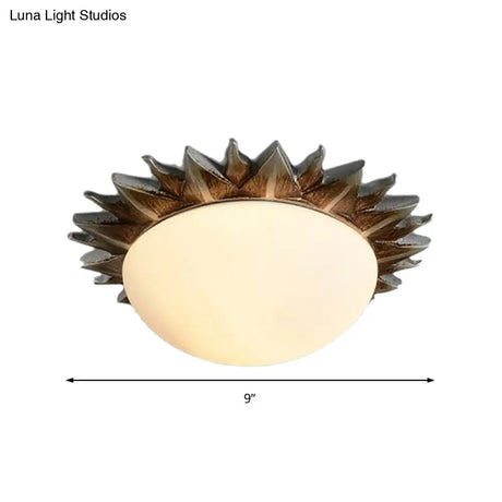 Vintage Black Sunburst Ceiling Light With Opal Glass For Living Room - 9’/15’ Wide