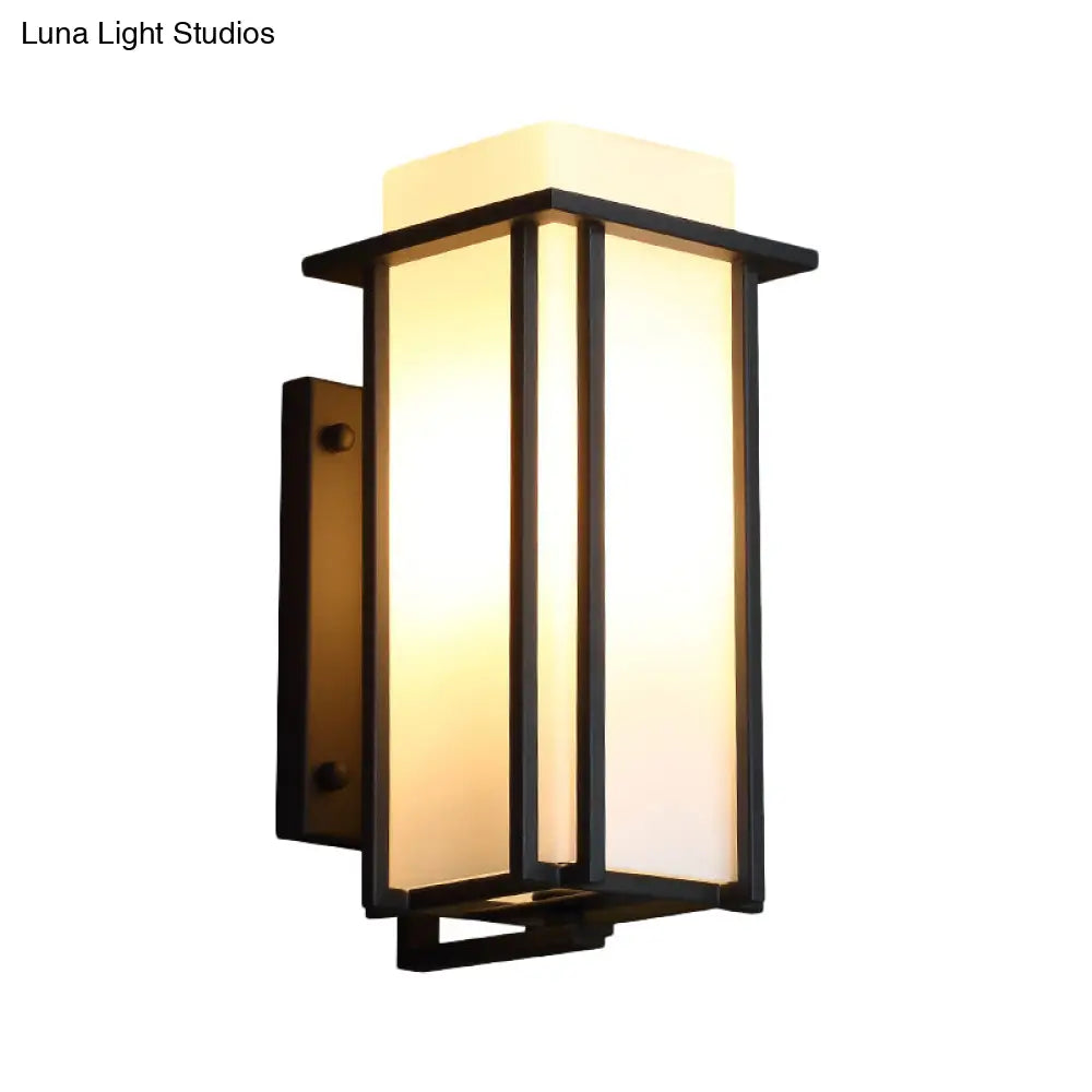 Vintage Black Wall Mounted Lamp With Frosted Glass Shade - One Bulb Metal Frame