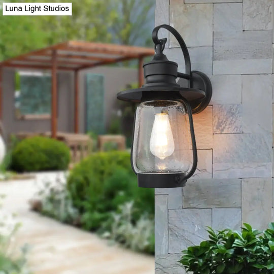 Vintage Black Wall Mounted Light Fixture With Clear Seedy Glass - 1 Bulb Arm Lighting