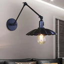 Vintage Black/White Scalloped Wall Sconce With Swing Arm - Stylish Metal Design For Living Room