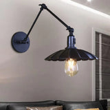 Vintage Black/White Scalloped Wall Sconce With Swing Arm - Stylish Metal Design For Living Room