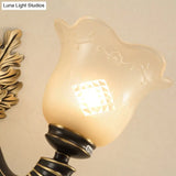 Vintage Blossom Carved Glass Wall Sconce In Black For Living Room - Half-Light Fixture With Curved