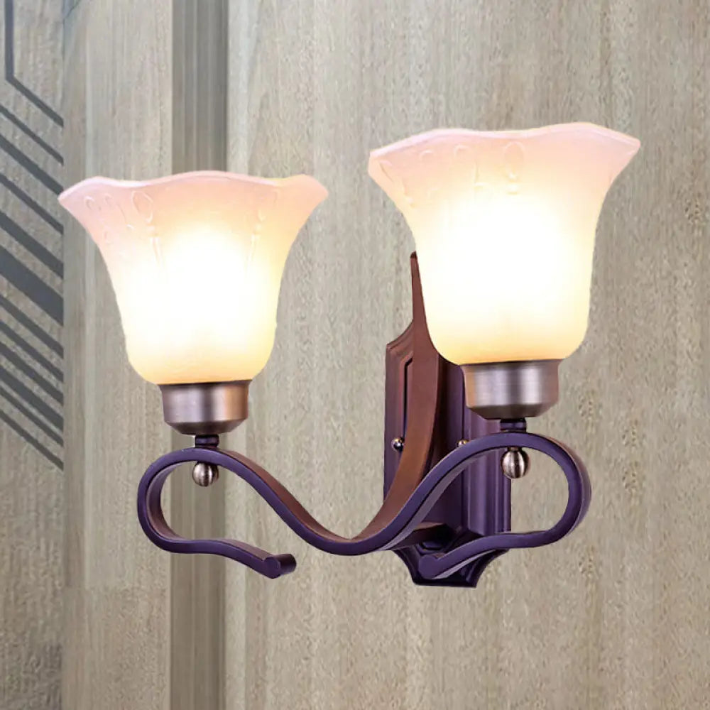 Vintage Blossom Sconce Wall Light With Frosted White Glass In Black Finish 2 /