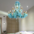 Vintage Blue Candelabra Led Chandelier Light With Crystal Accent - Metal 12 Lights Ideal For