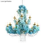 Vintage Blue Candelabra Led Chandelier Light With Crystal Accent - Metal 12 Lights Ideal For