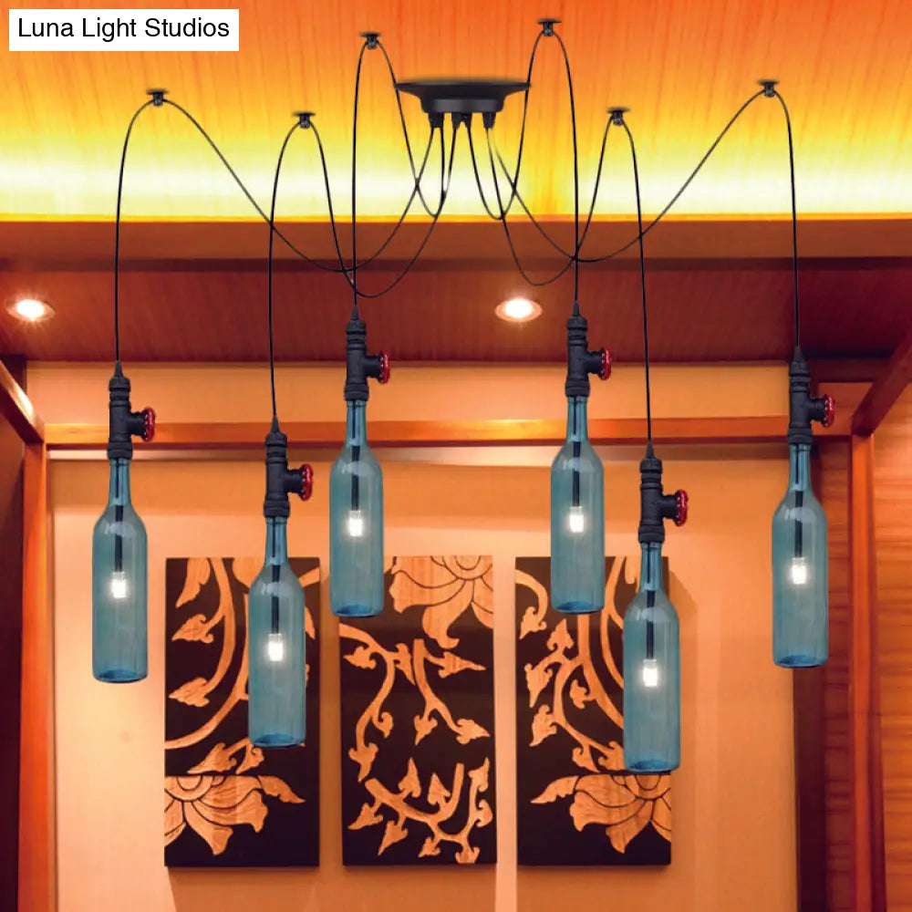 Vintage Blue Glass Black Swag Cluster Pendant Light With Hanging Lamp Kit - Suitable For Restaurants