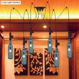 Vintage Blue Glass Black Swag Cluster Pendant Light With Hanging Lamp Kit - Suitable For Restaurants