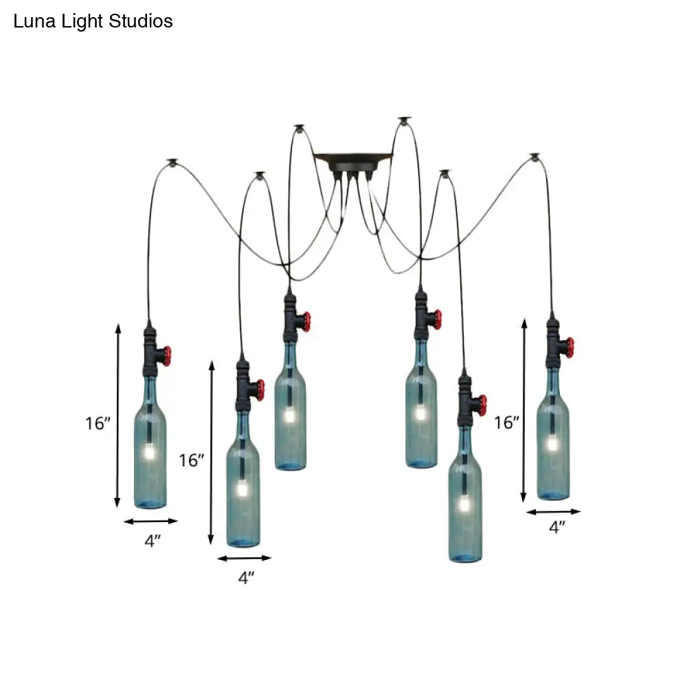 Vintage Blue Glass Black Swag Cluster Pendant Light With Hanging Lamp Kit - Suitable For Restaurants