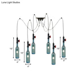 Vintage Blue Glass Black Swag Cluster Pendant Light With Hanging Lamp Kit - Suitable For Restaurants