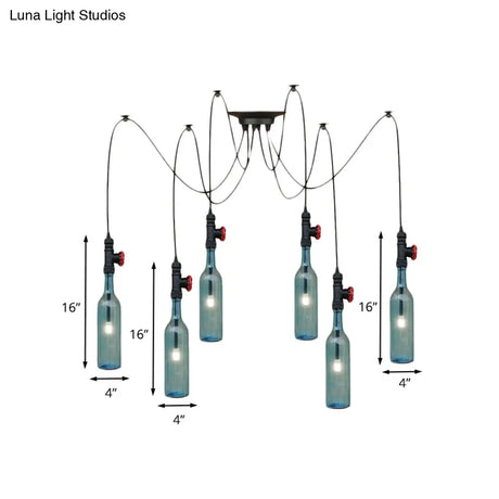 Vintage Blue Glass Black Swag Cluster Pendant Light With Hanging Lamp Kit - Suitable For Restaurants