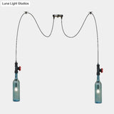 Vintage Blue Glass Black Swag Cluster Pendant Light With Hanging Lamp Kit - Suitable For Restaurants